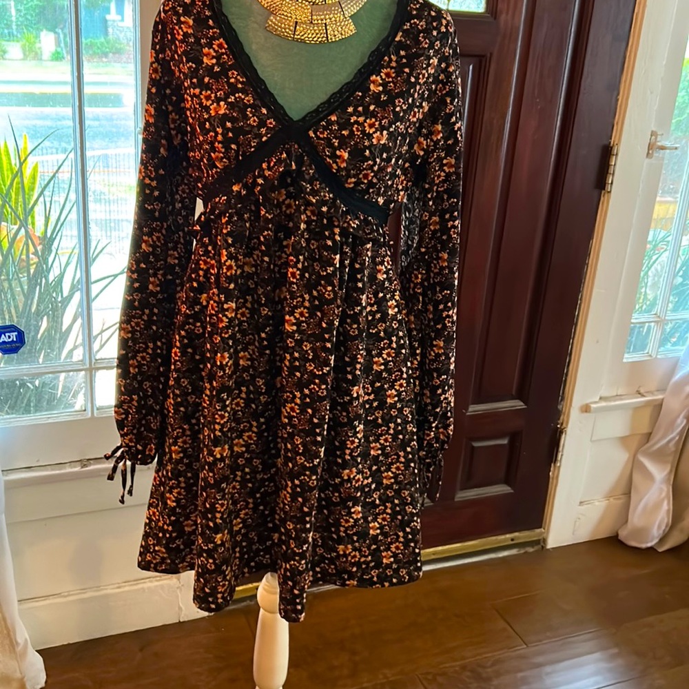 Exhilaration floral velvet dress